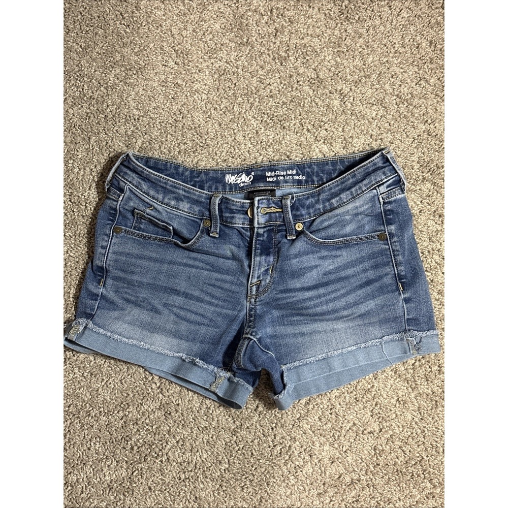 Mossimo Denim Womens Mid-Rise Midi Shorts Blue Super Stretch Size 2 26 Waist